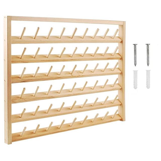 NW 54 Spools Wooden Thread Holder Sewing and Embroidery Thread Rack and Organizer Thread Rack for Sewing with Hanging Hooks for Wall