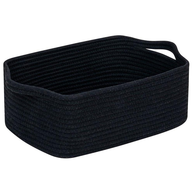 CubesLand Cute and Durable Small Cotton Rope Basket for Organizing, Woven Closet Storage Bin,Shelves Closet Storage Basket, Bathroom Storage Organizer Bin, Nursery Toy Basket Bin, Black Basket