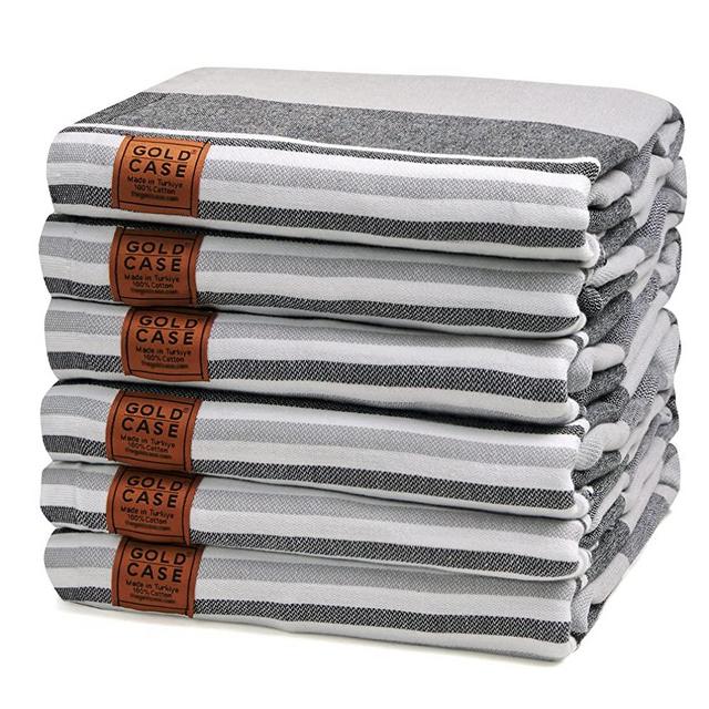 WELLDAY Gray Gold Marble Washcloths, 6 Pack 12 X 12 Inches Cotton