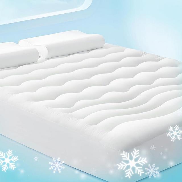 Bedsure Breescape Cooling Mattress Pad King Size- Quilted Fitted Mattress Cover, Soft & Fluffy Mattress Topper, with a Deep Pocket Fits 8"-21" Mattresses, Breathable Pillow Top Single Bed Pad, White