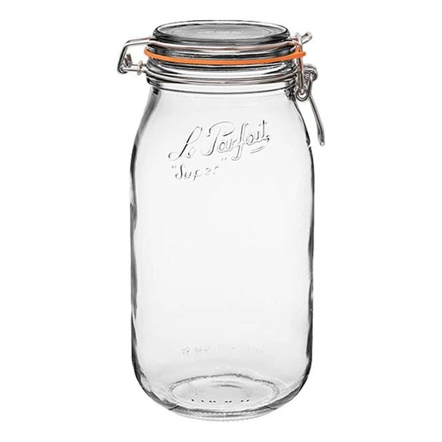 Le Parfait Super Jar - 2L French Glass Canning Jar w/Round Body, Airtight Rubber Seal & Glass Lid, 64oz/2 Quarts (Pack of 3) Stainless Wire