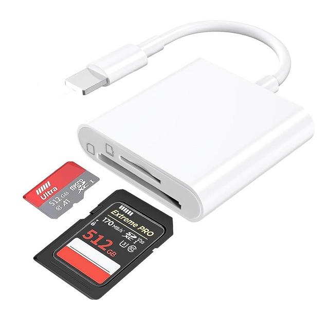 Sd Card Reader for iPhone iPad Digital Camera, Dual Card Slot Card Reader Compatible with Sd and Micro Sd Card, Memory Card Reader Sd Card Adapter to iPhone iPad, No APP Need Plug and Play