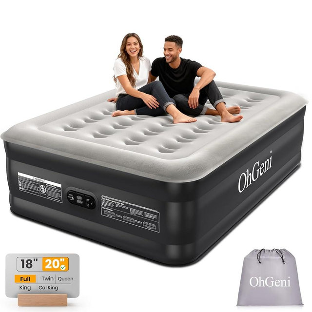 OhGeni 20" Full Air Mattress with Built in Pump, Blow up Mattresses, Colchones Inflables Airbed for Guests, Ideal for Elder People Home Use, Knee-Friendly Design, 600LBS