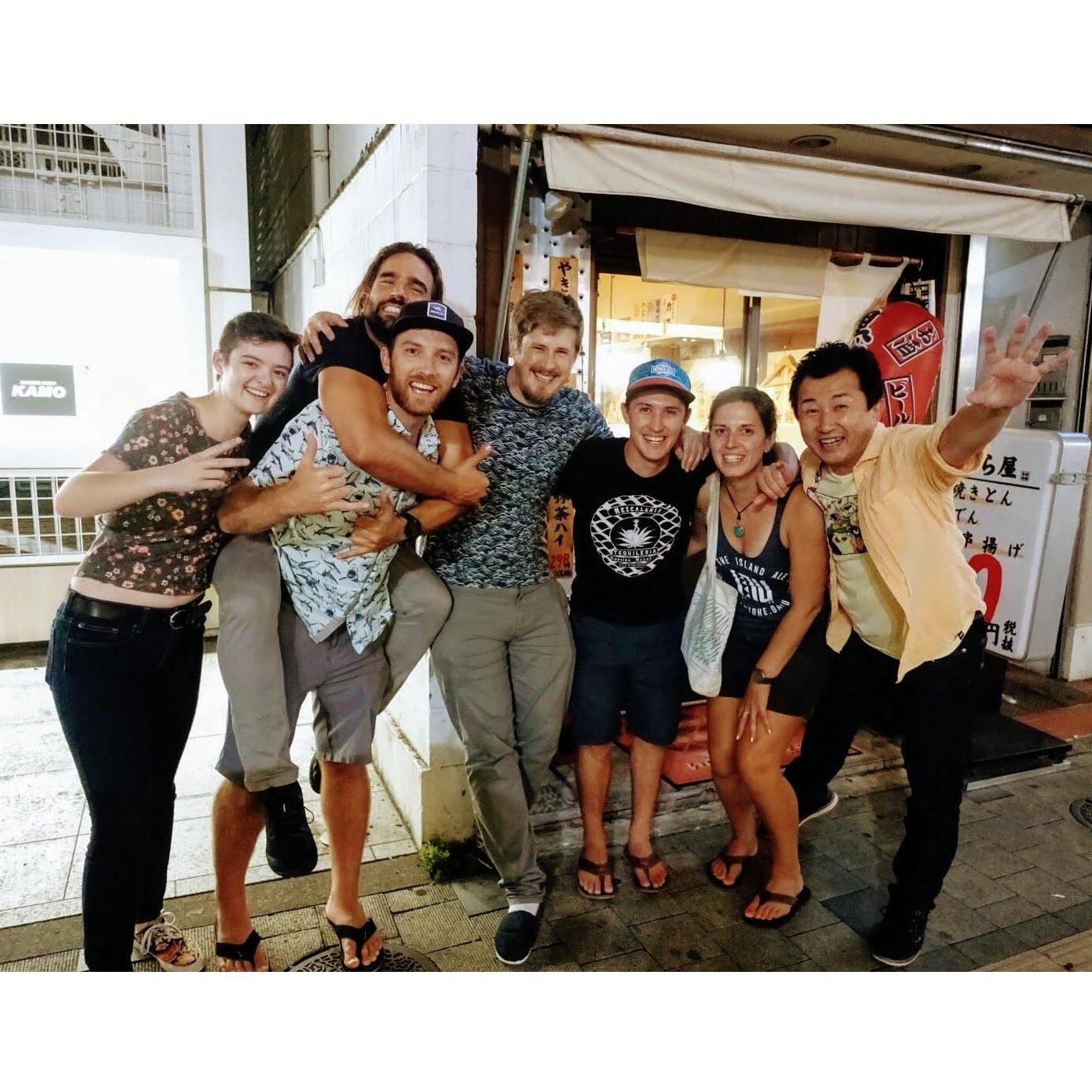 Possibly one of our favorite travel photos so far, outside an izakaya in Shizuoka, Japan. Who knows who the enthusiastic man on the right was, but he insisted on a picture with us, kanpai! 🍻