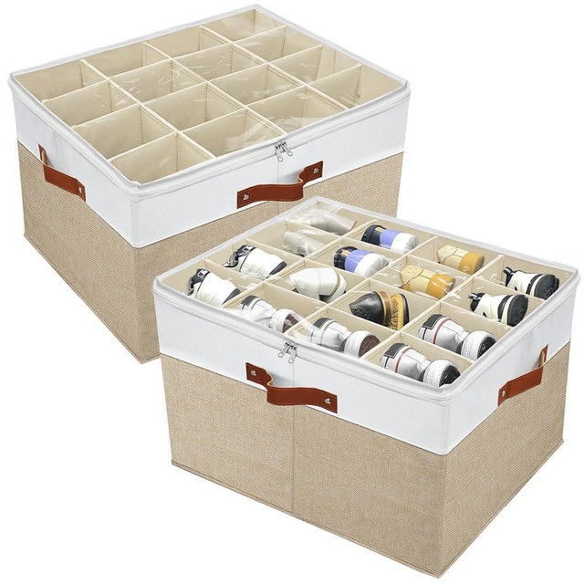 storasier 2 PACK Shoe Storage Organizer for Closet,Stackable Shoe Storage Box for Entryway,Cube Storage Cabinet,Organizador De Zapato,Folding House Container with Clear Cover,Holder Shoe Rack(Brown)