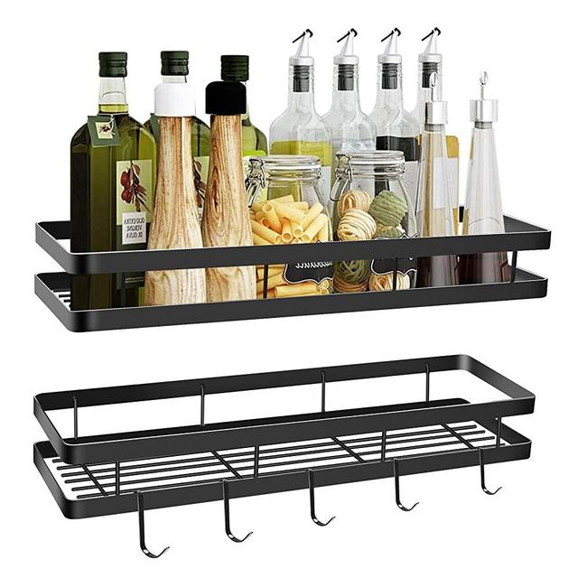 Farmhouse Spice Rack Organizer for Wall Mount - 2 Pack Drill-free Spice Shelf Storage Organizer - Great for Kitchen Pantry Space Saving
