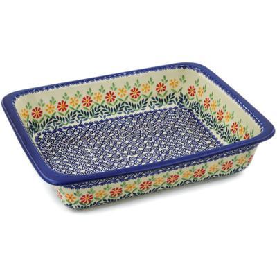 Polish Pottery 14" Rectangular Baker Wave Of Flowers