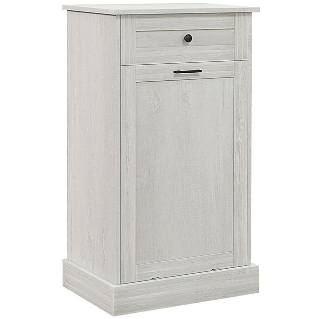 HOMCOM Kitchen Tilt Out Trash Bin Cabinet Free Standing Recycling Cabinet Trash Can Holder with Drawer, Gray