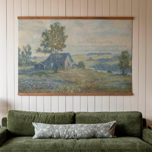 Vintage Tapestry Print: Countryside Landscape, Scripture Wall Art | 540