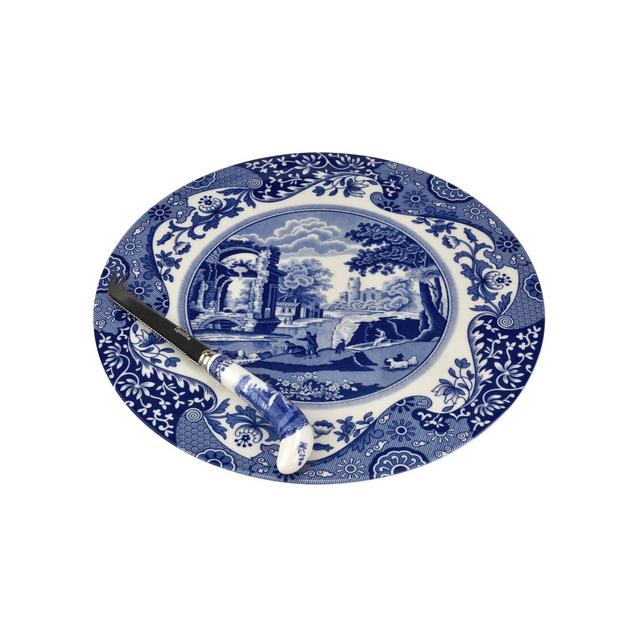 Spode Blue Italian Cheese Plate and Knife