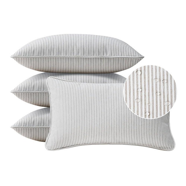 Unimatta Decorative Outdoor Water Repellent Throw Pillows with Inserts, Set of 4, 20" x12" Pillows for Patio, Backyard, Bed, Couch, and Patio Furniture, Tan Stripe