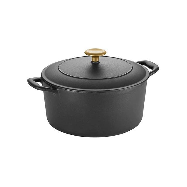 Tramontina Dutch Oven Cast Iron 5.5 Qt Matte Black with Gold Stainless Steel Knob, 80131/084DS
