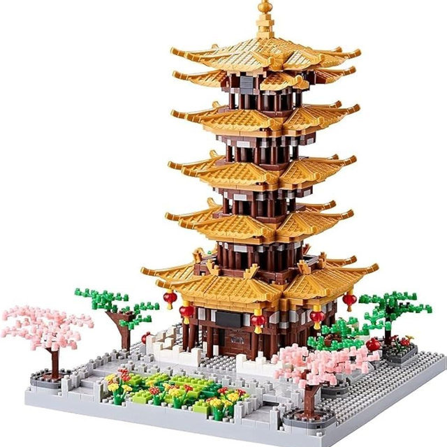 wriyvngs Chinese Architecture Ancient Famous Collectible Micro Building Blocks Set for Adults, 2200PCS Creative Model - Yellow Crane Tower with Cherry Blossom Tree Cherry Plants Presents