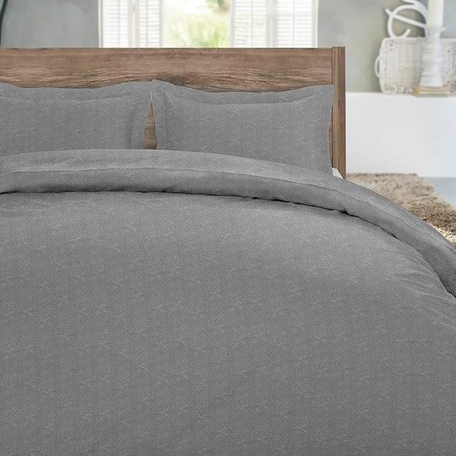 Dormisette Luxury German Flannel Duvet Cover & Shams Set, 3 Piece (Gray Herringbone, Queen (U.S. Standard))