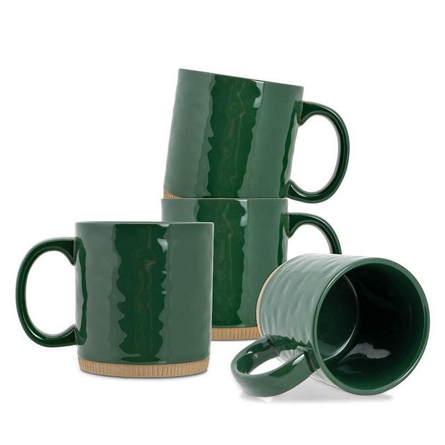 Elanze Designs High Gloss Raw Clay Bottom 15 ounce Ceramic Stoneware Coffee Mugs Set of 4, Green…