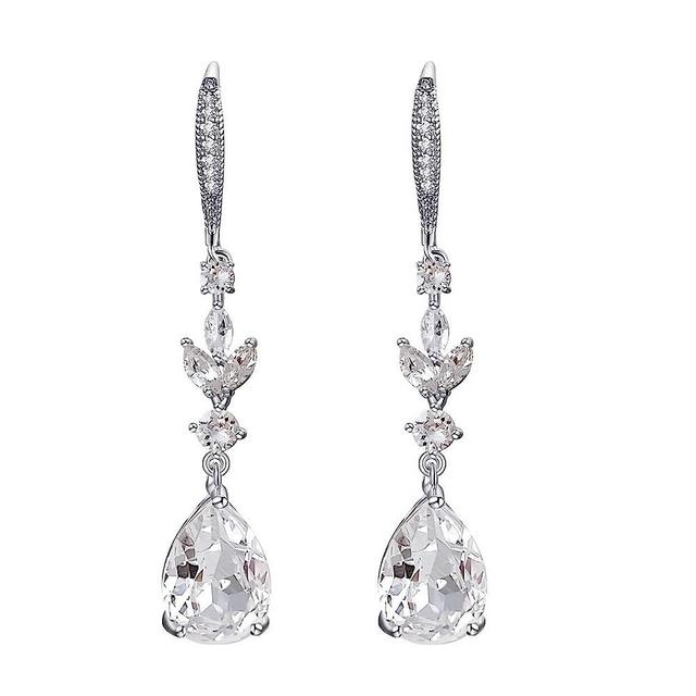 SWEETV Wedding Cubic Zirconia Earrings for Women, Brides, Bridesmaids -Teardrop Crystal Rhinestones Dangle Earrings