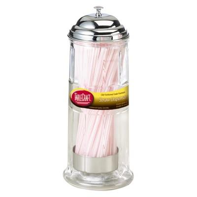 TableCraft Glass Straw Dispenser - Chrome Plated Top
