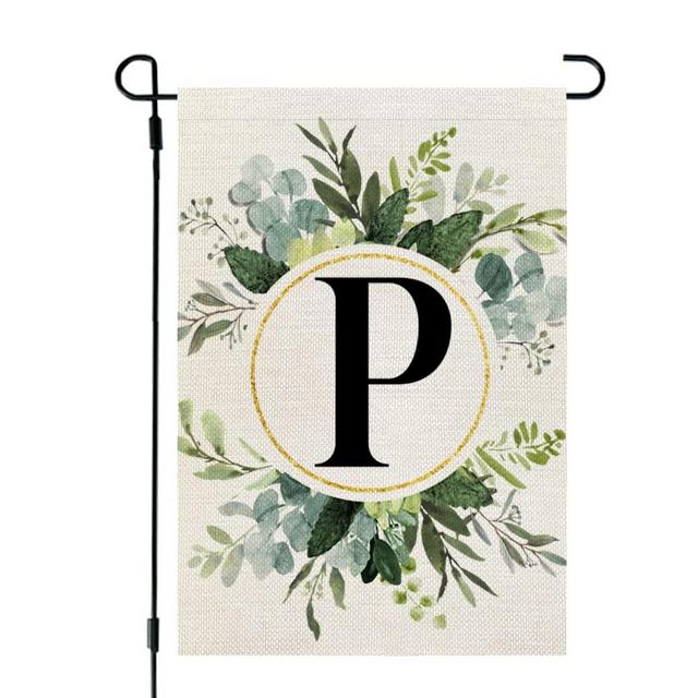 Crowned Beauty Monogram Letter P Garden Flag Floral 12x18 Inch Double Sided for Outside Small Burlap Family Last Name Initial Yard Flag CF778-12