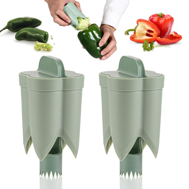 Pepper Seed Corer Remover, 2024 New 2 in 1 Bell Pepper Cutter Pepper Porer Seed Remover Tool, Quickly Cutting and Deseeding Bell Pepper Corer Tool for Vegetables Kitchen Gadget (2)