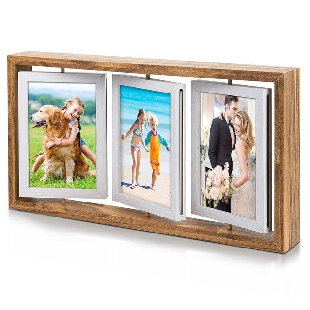 ZEEYUAN 4x6 Rotating Picture Frame Desktop Rustic 4x6in Wooden Photo Frames, Double Side-Display 6 Photos, Floating 4x6 Collage Family PictureFrame for Tabletop Display