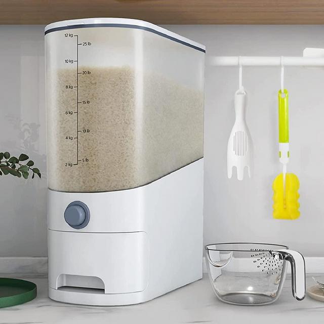 26.5 Lbs Rice Dispenser, Large Sealed Integrated Grain Container Storage, Rice Container with Measuring Cup, Food Dispenser Kitchen Organization for Rice, Beans, Grains, Small Dry Food