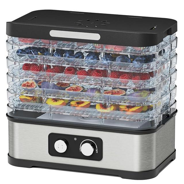 Konfintos Food Dehydrator Machine for Jerky, 5 Stackable BPA-Free Trays with Temperature Control, 250W Small Dehydrator for Fruit, Beef and Deer Jerky, Mushroom, Herbs, Recipe Included, 72H Max