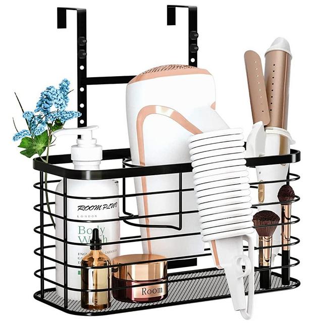 Hair Dryer Holder, Hair Tool Organizer Under Sink 7 Adjustable Height Wall Mounted Hair Blow Dryer Holder for Cabinet Door for Hair Dryer,Flat Iron Holder,Curling Iron(Black)