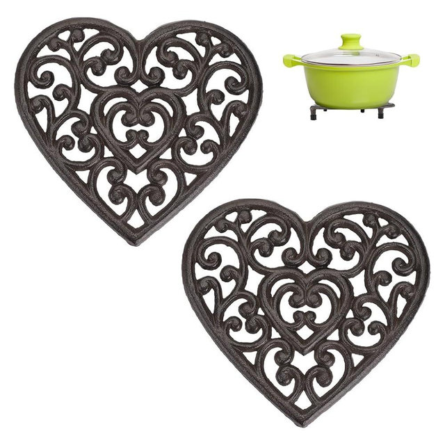 Sumnacon 2 Pcs 7.7 Inch Cast Iron Trivets - Heavy Duty Rustic Metal Hot Pot Pads, Vintage Hot Plate Trivets for Kitchen Countertop Dining Table