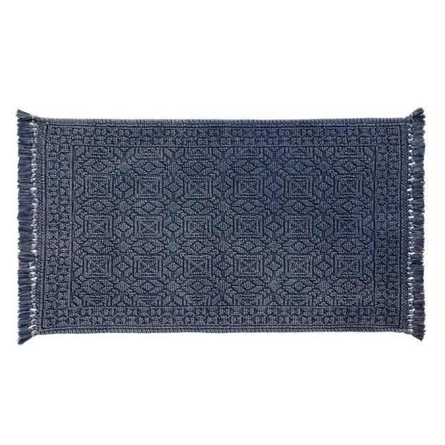Indigo Vintage Stonewashed Geo Bath Mat - World Market