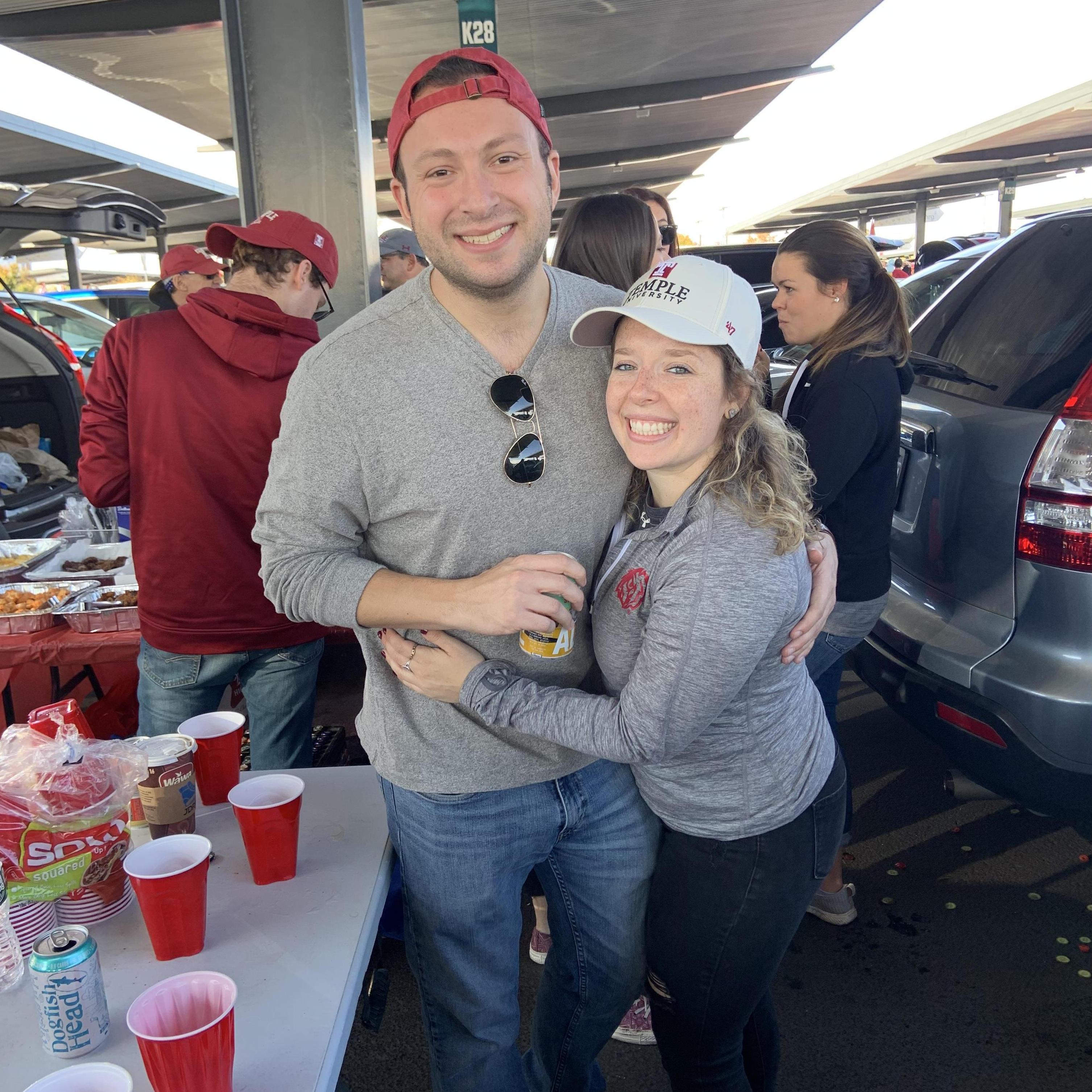 Tara introducing Corey to a Temple University tailgate!