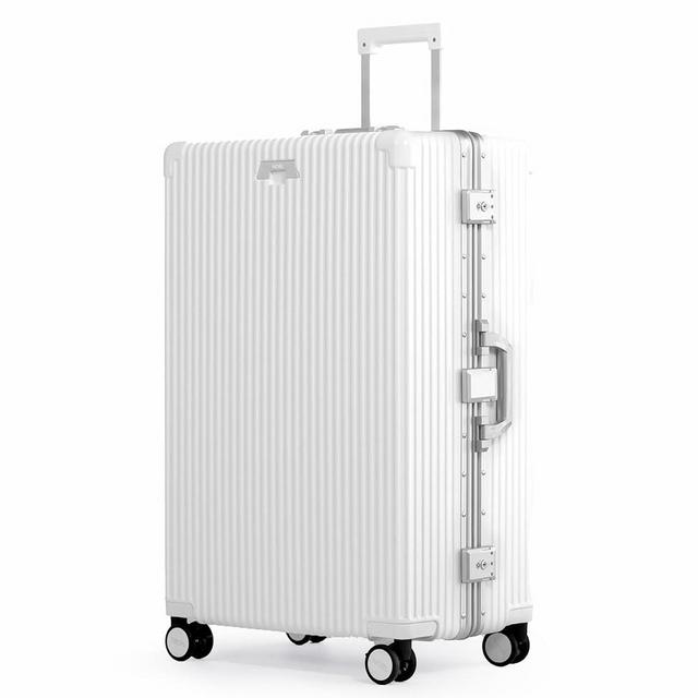 Nobl Travel Zipperless Check In Suitcase - Aluminum Frame, Check In luggage 30.25x20x12 Airline Approved by Noble Travel - Unbreakable Polycarbonate Shell - Dual TSA Locks, 360° Spinner Wheels - White