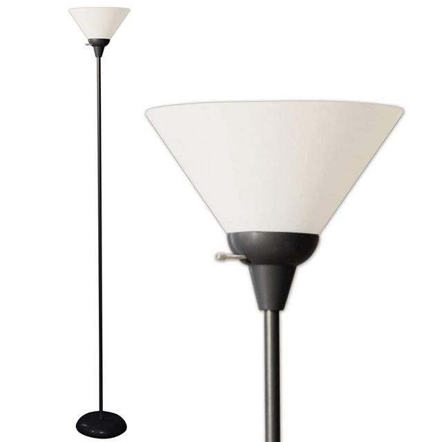 Floor Lamp by Light Accents - Mary Floor Lamp for Living Rooms - Standing lamp - Pole Light - Torchiere Floor Lamp - Bedroom Floor Lamp - Torch Lamps Bright Reading Light with White Shade - Black