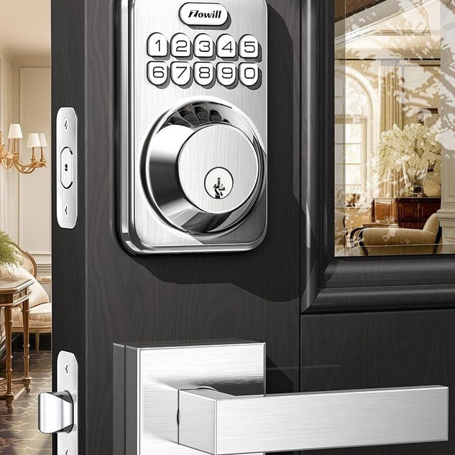 Zowill Keyless Entry Door Lock with 2 Lever Handles, Electronic Keypad Deadbolt, Auto-Locking, Anti-Peeping Password, Digital Code Door Lock, Front Door Handle Sets, Satin Nickel