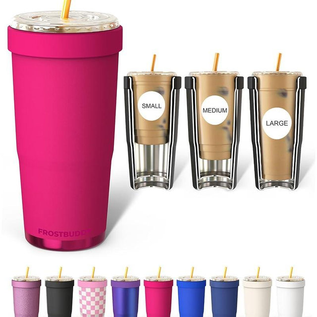 Frost Buddy Togo Buddy | 30 oz Stainless Steel Vacuum Insulated Tumbler | To Go Coffee Cup – Iced Coffee Cups, Iced Coffee Sleeve, Travel Mug, Thermal Cup for Hot & Cold Drinks, Dunkin Cup (Berry)