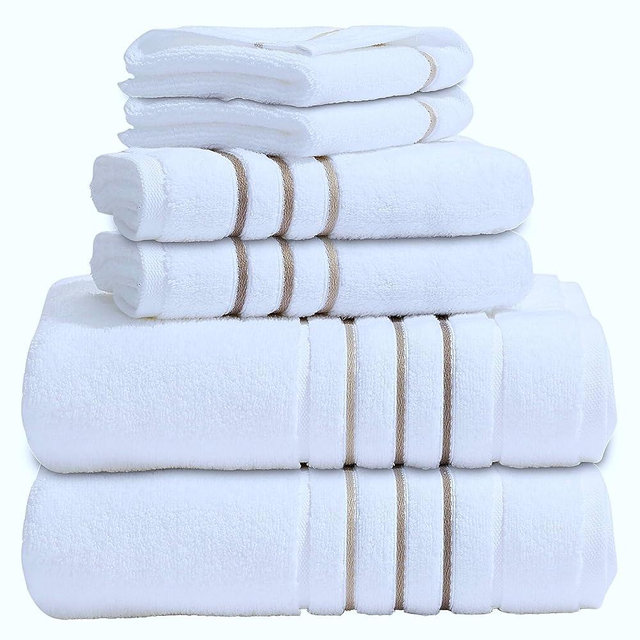 Bath Towel Set_White Towel For Bathroom, Luxury Hotel &Spa Quality, 100% Cotton .Includes 2 Large Bath Towels, 2 Hand Towels and 2 Washcloths.Super Soft, Absorbent & Decorative (White /Taupe Brown)