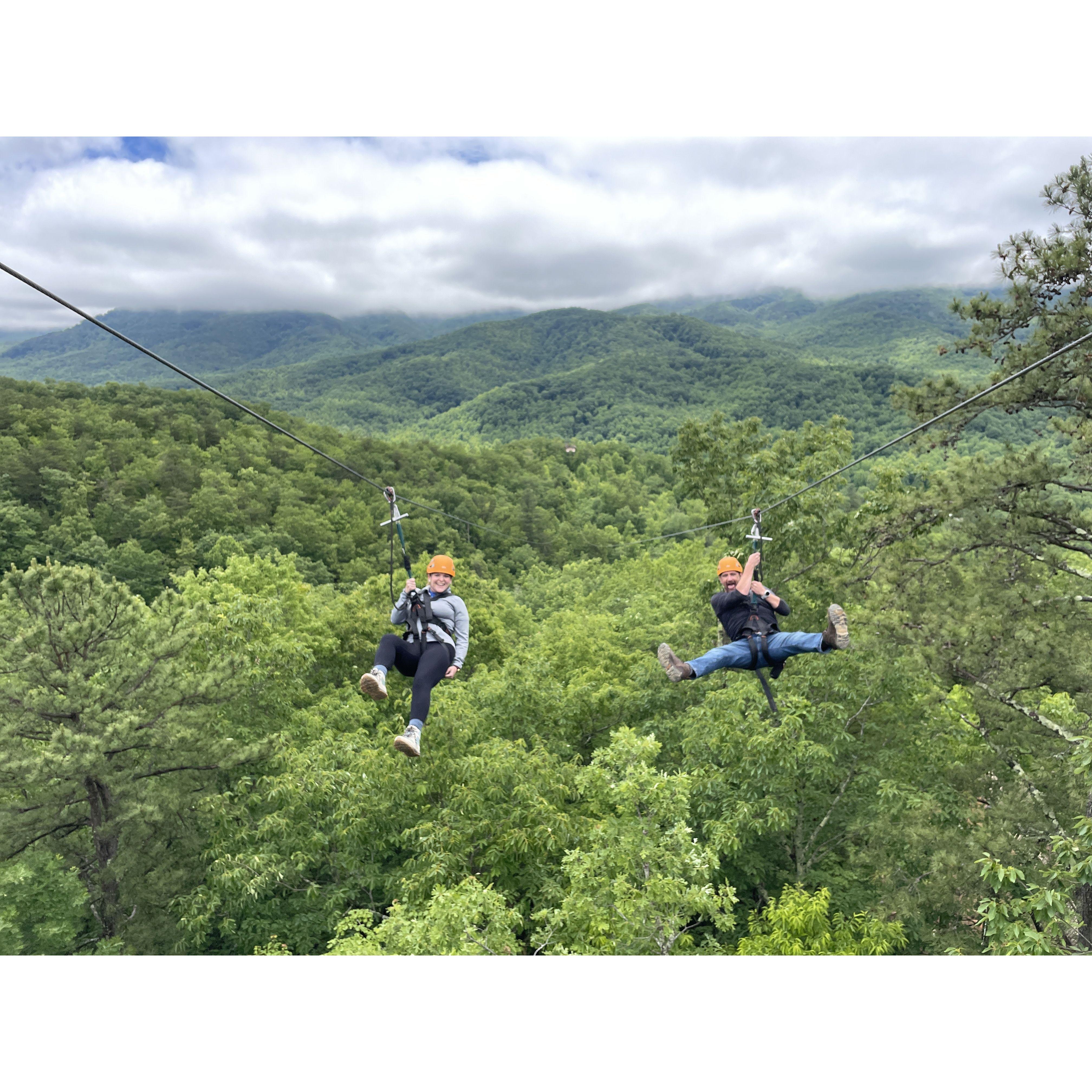 First trip together, ZipLining in the Smokey Mountains