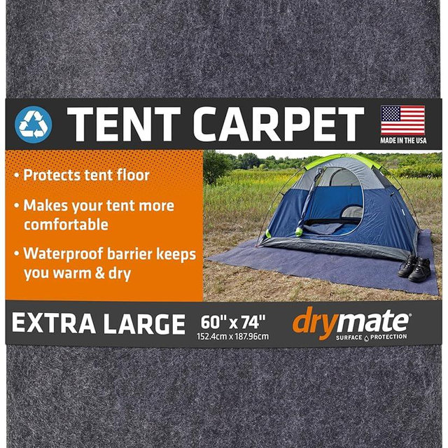 Drymate Tent Carpet Mat, Protective Waterproof Liner Keeps You Warm & Dry, Camping Floor Rug Accessory, Durable, Lightweight, Soft & Comfortable, Trimmable Material (USA Made) (Charcoal)