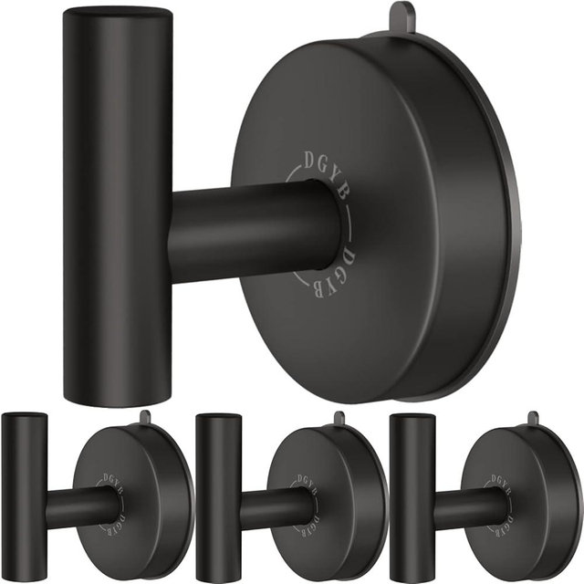 DGYB Large Suction Cup Hooks for Shower Set of 4 Black Towel Hooks for Bathrooms Stainless Steel Suction Shower Hooks for Inside Shower 15 Lb Removable Wall Hooks for Hanging Heavy Duty