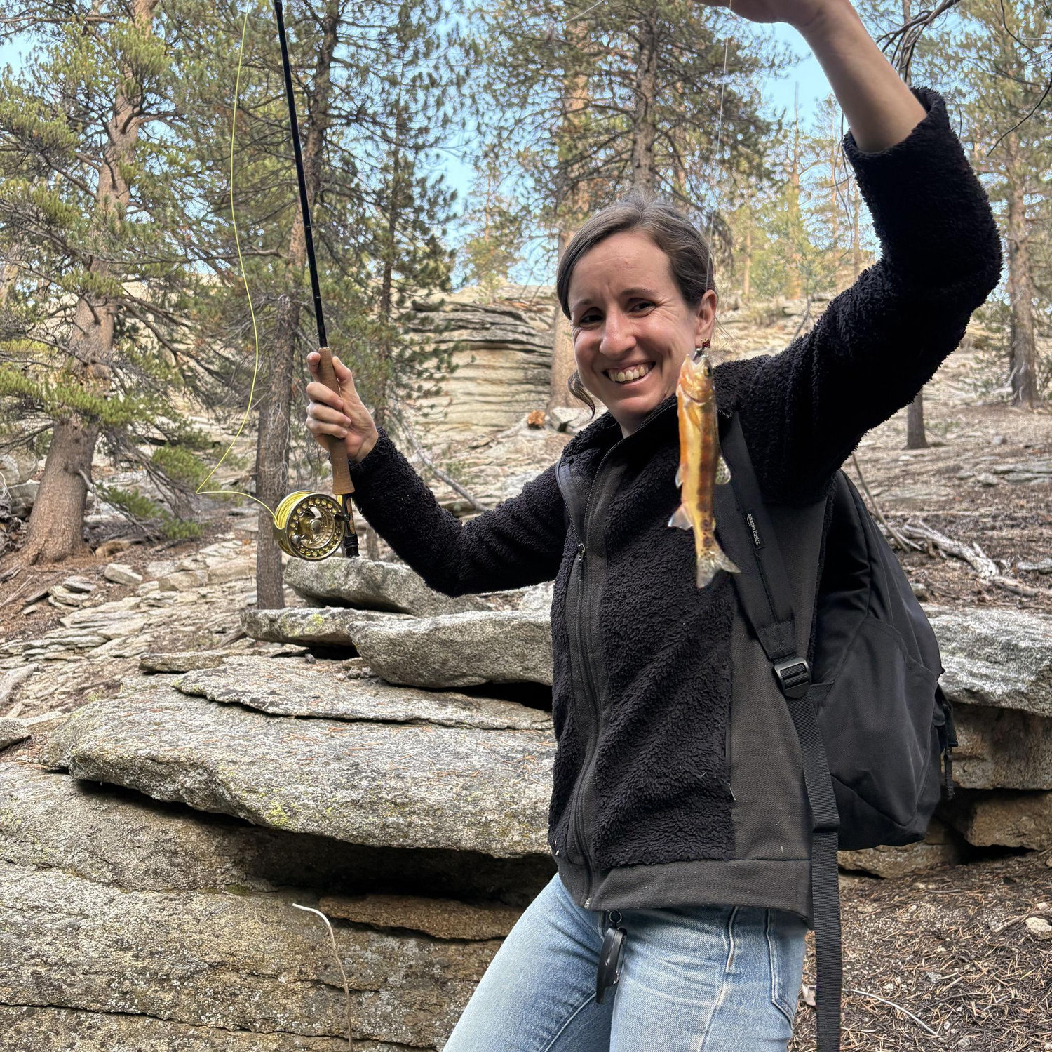 The golden trout Vani caught - moments before I popped the question