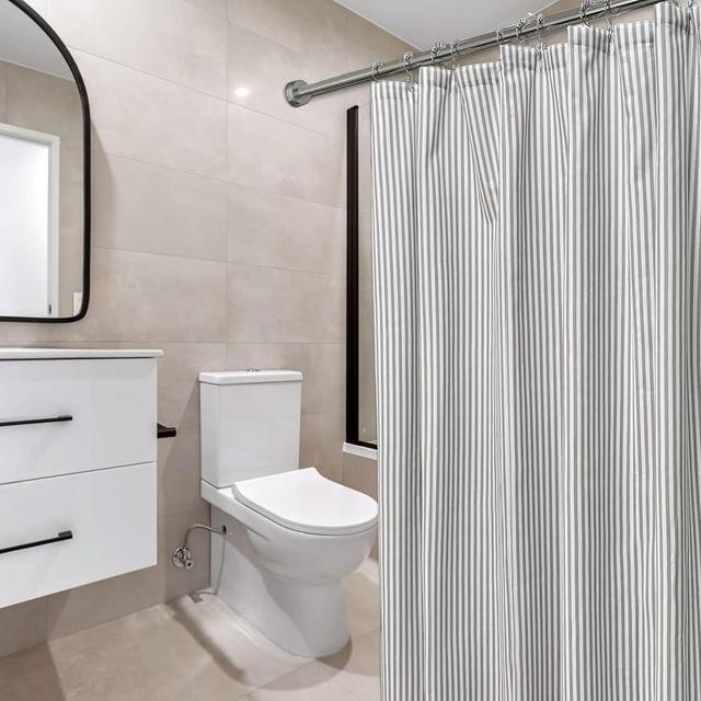 CasaTena Striped Shower Curtain for Bathroom Grey Shower Curtain Linen Blend Rustic Shower Curtain 72X72 Inches