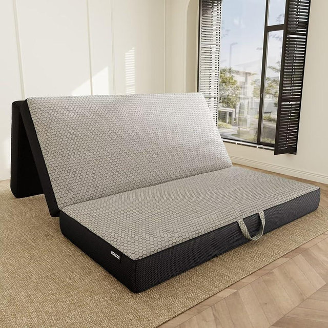 ROXGOX Memory Foam Trifold Mattress - Queen Portable Floor Bed 6 Inch, Foldable Mat with Washable Cover, Handle & Non-Slip Bottom, for RV, Travel, Camping, Yoga, 78"x58"x6"