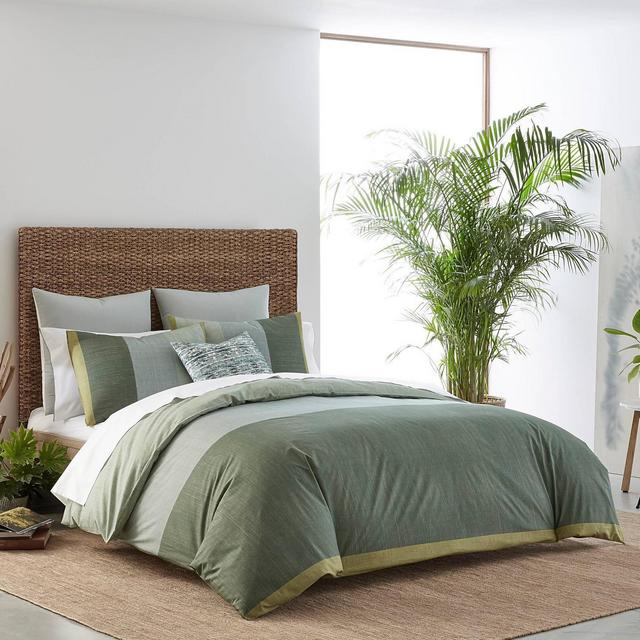 King Izi Chambray Color Block Print Comforter Set Green