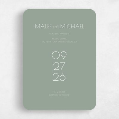 Green Rounded Wedding Invitation - Fountaine Portrait