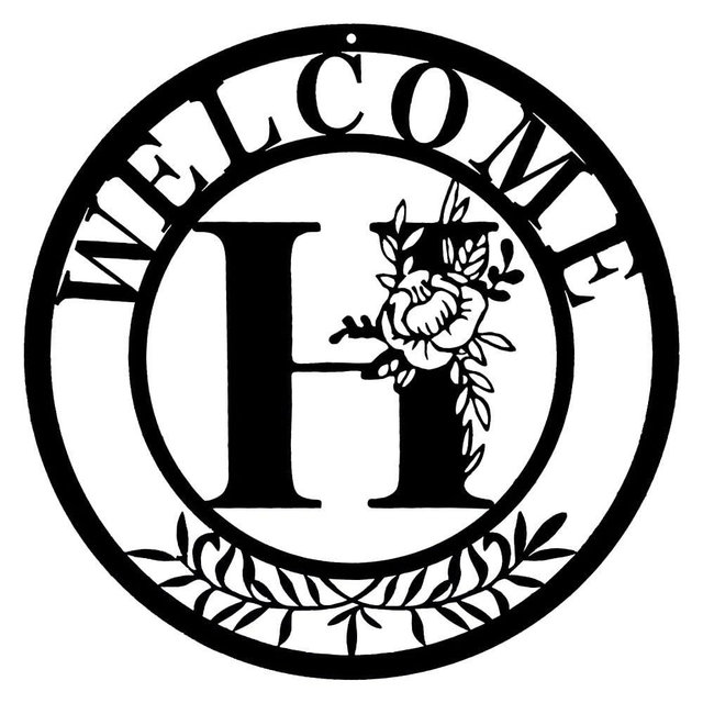 Initial Welcome Sign Front Door Wreath, 12 Inch Metal Monogrammed Sign Farmhouse Porch Sign Wall Art Decor, Monogram Rustic Welcome Wreath for Indoor Outdoor (Letter H)