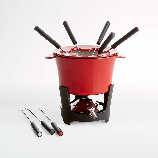 Red Cast Iron Fondue Set