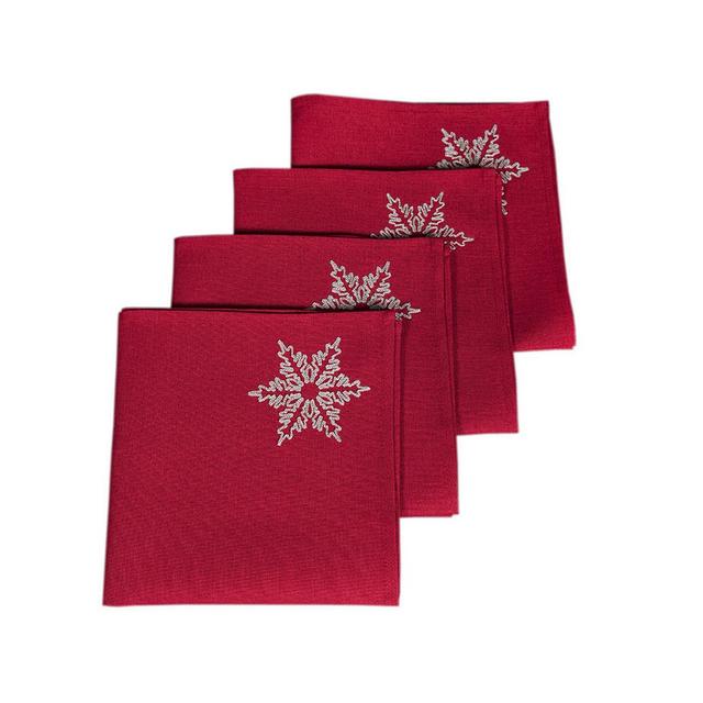 Xia Home Fashions Glisten Snowflake Embroidered Christmas Napkins, 20" x 20", Set of 4