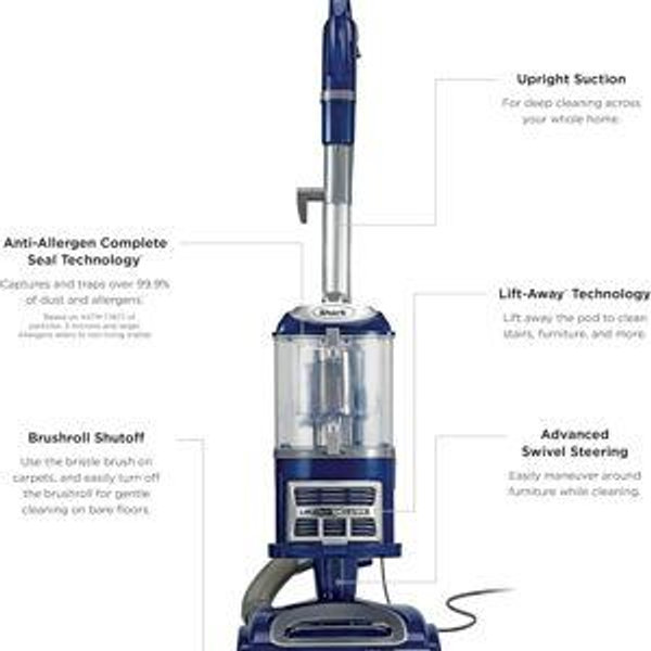 Shark Upright Vacuum, Navigator Lift-Away Deluxe with Large Dust Cup Capacity, HEPA Filter, Swivel Steering, Upholstery Tool & Crevice Tool, Blue, NV360