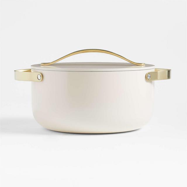 Caraway Cream Non-Stick Ceramic 6.5-Qt. Dutch Oven with Gold Hardware