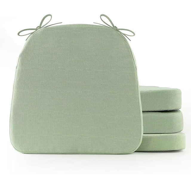 Battilo Chair Cushions for Dining Chairs with Ties, Indoor/Outdoor Kitchen Chair Pad with Non-Slip Backing, Dining Seat Cushion with Machine Washable Removable Cover, 16"x16"x2", Set of 4, Sage Green