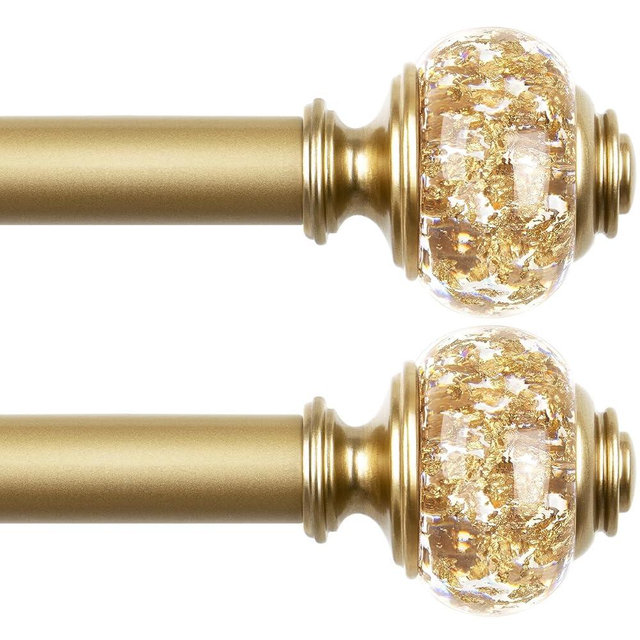 USFOOK 2 Pack Curtain Rod 32 to 58 Inches (2.6-4.8ft), 7/8 inch Telescoping Splicing Curtain rods for Windows, Luxury Gold Decorative Drapery Rods for Home with Translucent Finials